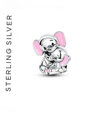 🌟 S925 Sterling Silver Mom and Baby Elephant Hug Charm